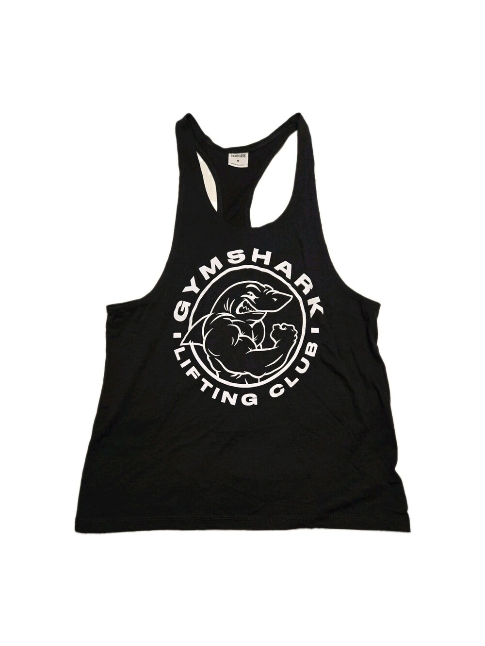 Gymshark Legacy Stringer Tank Top Mens Medium M Black Lifting Club Shark Gym